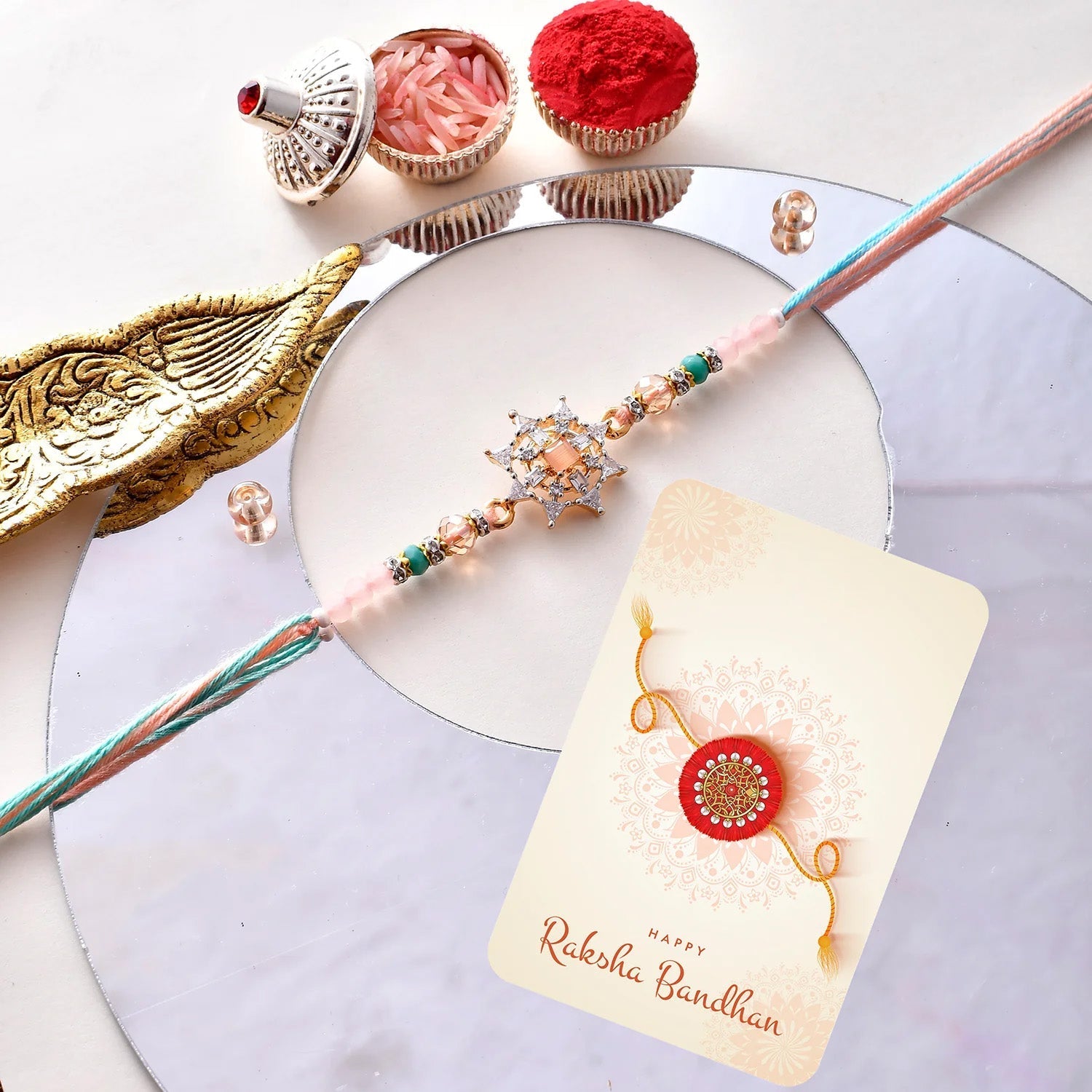 trueBrowns X Voylla Men's Pastel Designer American Diamond Beaded Thread Rakhi For Brother - Distacart