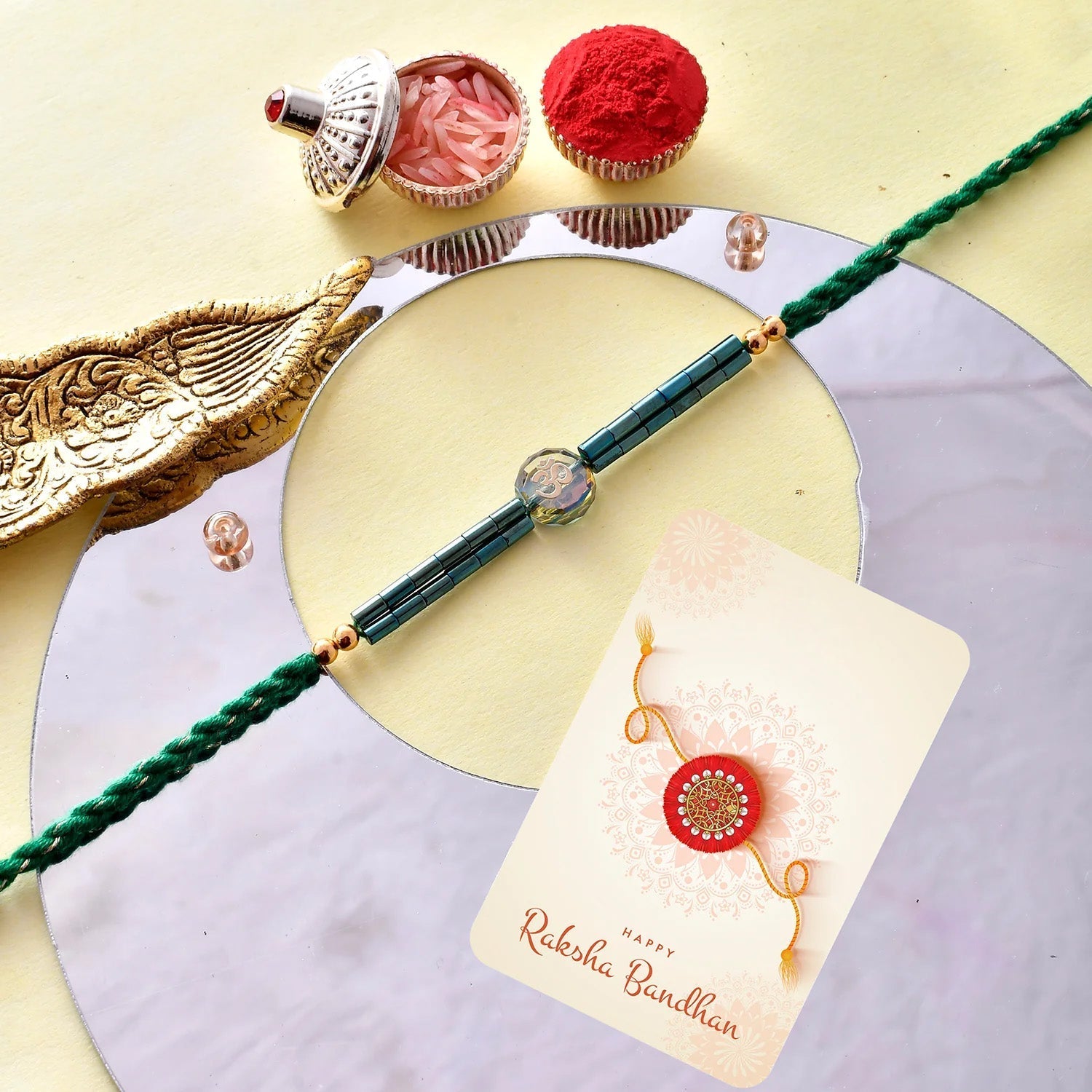 trueBrowns X Voylla Men's Om Green Beads Thread Rakhi For Brother - Distacart