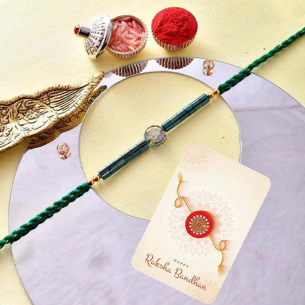 trueBrowns X Voylla Men's Om Green Beads Thread Rakhi For Brother