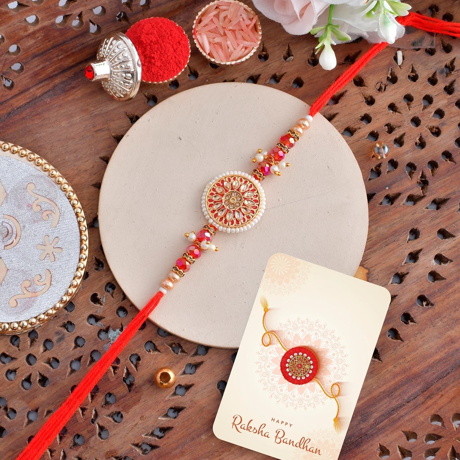 trueBrowns X Voylla Bejewelled And Beaded Men's Thread Rakhi For Brother - Distacart