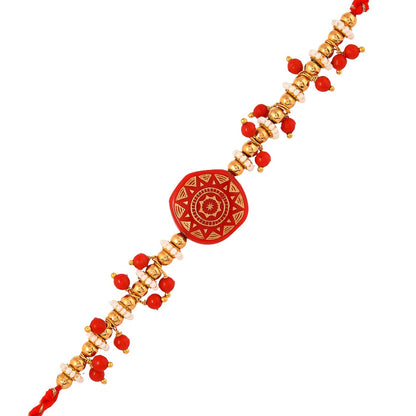 trueBrowns X Voylla Men's Red Enamelled White Pearls Thread Rakhi For Brother - Distacart
