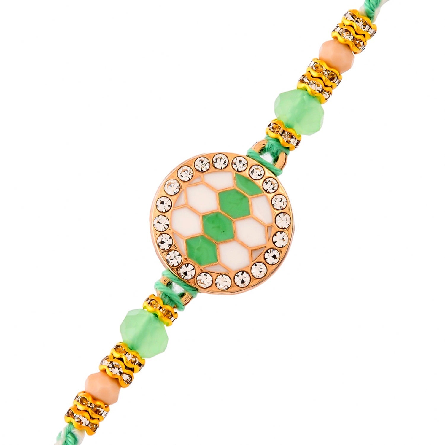 trueBrowns X Voylla Men's Green Thread Traditional Design White Pearls Rakhi For Brother - Distacart