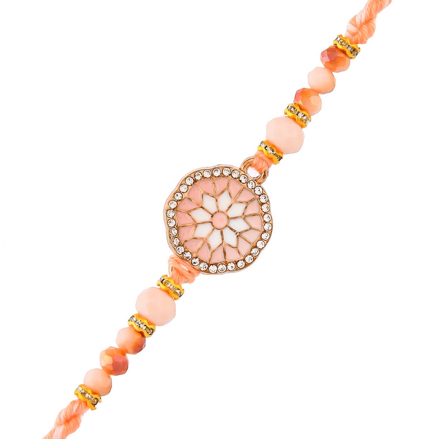 trueBrowns X Voylla Men's Orange Thread Traditional Design White Pearls Rakhi For Brother - Distacart