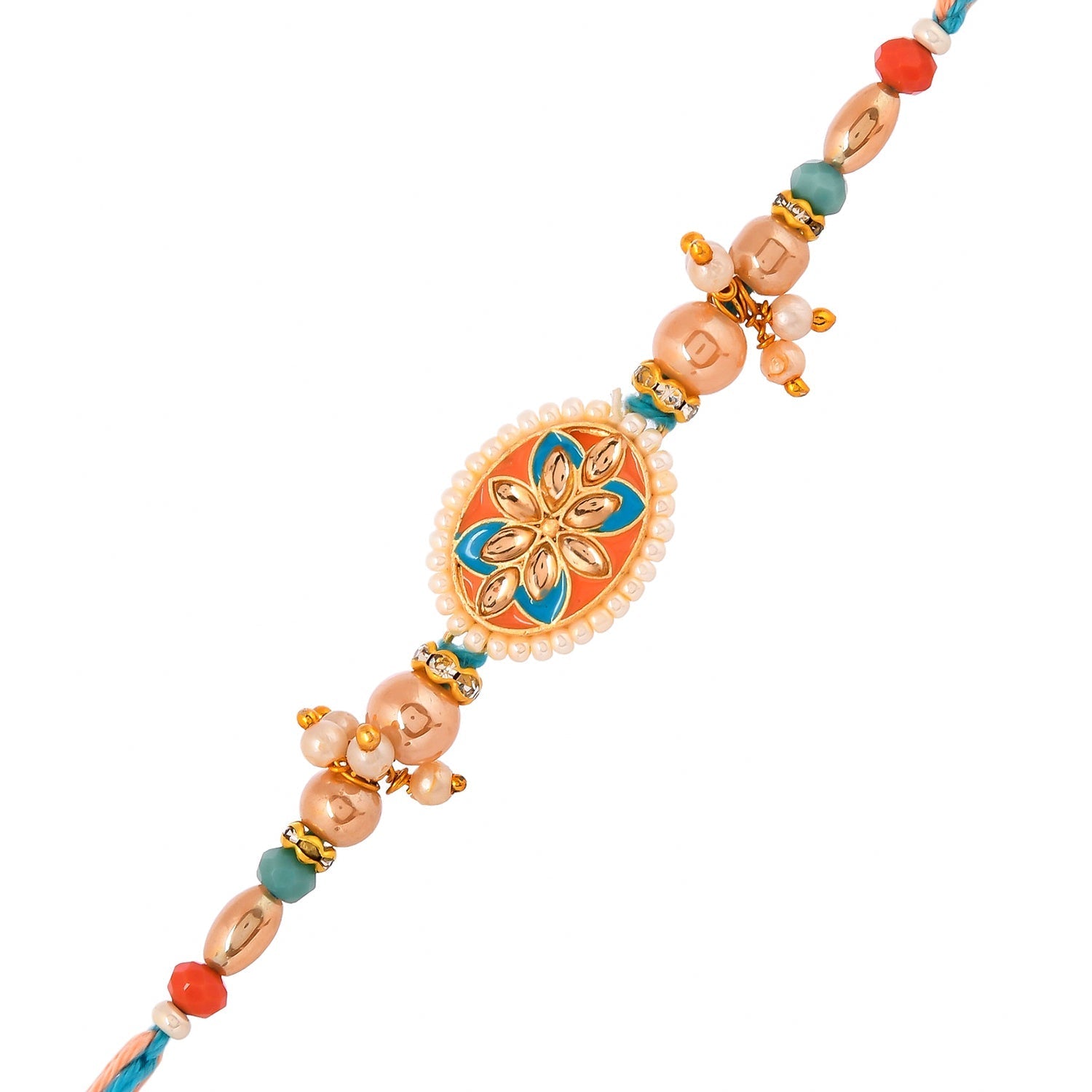 trueBrowns X Voylla Men's Colourful Thread Traditional Design White Pearls Rakhi For Brother - Distacart