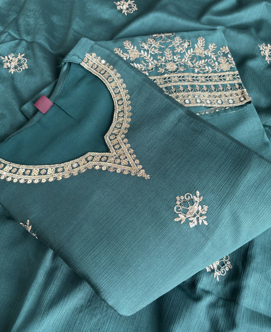KC Green Ethnic Wear Ready Made Chinon Suit For Women - Dista