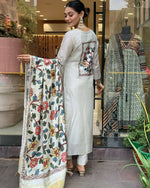 Thumbnail for The52 Off White Women's Gorgeous Embroidered Viscose Chanderi Fabric Straight Kurta Pant with Dupatta Set - Distacart