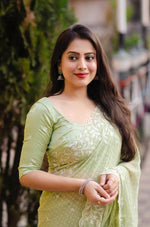 Thumbnail for Green Pure Chiffon Woven Design Saree with Unstitched Blouse - A2M