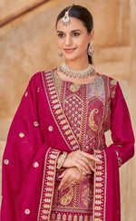 Thumbnail for Anaita Rani Pink Vichitra Silk Readymade Suit with Embroidery & Lace Work - Distacart