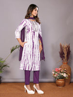 Thumbnail for Lyush Womens Purple Viscose Cotton Leheriya Printed & Embroidery Kurta Pant Set With Dupatta - Distacart