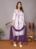 Thumbnail for Lyush Womens Purple Viscose Cotton Leheriya Printed & Embroidery Kurta Pant Set With Dupatta - Distacart