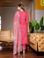 Thumbnail for Malishka Women's Viscose Embroidered Straight Kurta Pant With Dupatta - Pink - Distacart