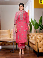 Thumbnail for Malishka Women's Viscose Embroidered Straight Kurta Pant With Dupatta - Pink - Distacart