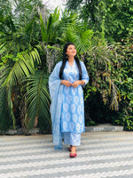 Thumbnail for Malishka Women's Viscose Printed Straight Kurta Pant With Dupatta - Sky Blue - Distacart