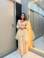 Thumbnail for Anaita Cream Roman Shimmer Readymade Kurti Set with Handwork & Moti Work - Distacart