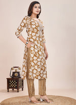 Thumbnail for Prazu Fashion Beige Printed Cotton Blend Kurta Pant Set - Distacart