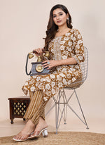 Thumbnail for Prazu Fashion Beige Printed Cotton Blend Kurta Pant Set - Distacart