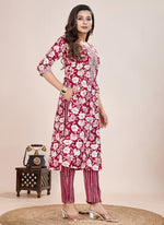 Thumbnail for Prazu Fashion Maroon Printed Cotton Blend Kurta Pant Set - Distacart