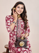 Thumbnail for Prazu Fashion Maroon Printed Cotton Blend Kurta Pant Set - Distacart