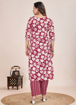 Thumbnail for Prazu Fashion Maroon Printed Cotton Blend Kurta Pant Set - Distacart