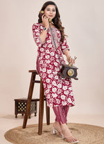 Thumbnail for Prazu Fashion Maroon Printed Cotton Blend Kurta Pant Set - Distacart