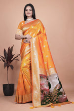 Thumbnail for Avantini Radiant Orange Banarasi Silk Saree with Peacock Pallu With Unstitched Blouse Piece
