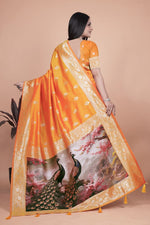 Thumbnail for Avantini Radiant Orange Banarasi Silk Saree with Peacock Pallu With Unstitched Blouse Piece