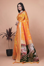 Thumbnail for Avantini Radiant Orange Banarasi Silk Saree with Peacock Pallu With Unstitched Blouse Piece