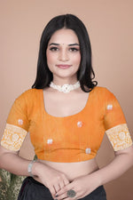 Thumbnail for Avantini Radiant Orange Banarasi Silk Saree with Peacock Pallu With Unstitched Blouse Piece