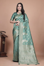 Thumbnail for Avantini Elegant Mint Green Banarasi Silk Saree with Zari Weaving With Unstitched Blouse Piece
