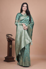 Thumbnail for Avantini Elegant Mint Green Banarasi Silk Saree with Zari Weaving With Unstitched Blouse Piece