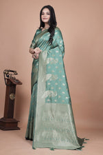 Thumbnail for Avantini Elegant Mint Green Banarasi Silk Saree with Zari Weaving With Unstitched Blouse Piece