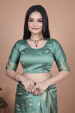 Thumbnail for Avantini Elegant Mint Green Banarasi Silk Saree with Zari Weaving With Unstitched Blouse Piece