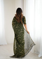 Thumbnail for Lorenvalley Fashion Mehndi Solo Georgette Superb Finishing Foils Print & Fancy Zalar Lace in Border Saree with Blouse