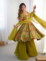 Thumbnail for Evanik Mehendi Pure Romance Silk With Print Kediya With Palazzo Suit