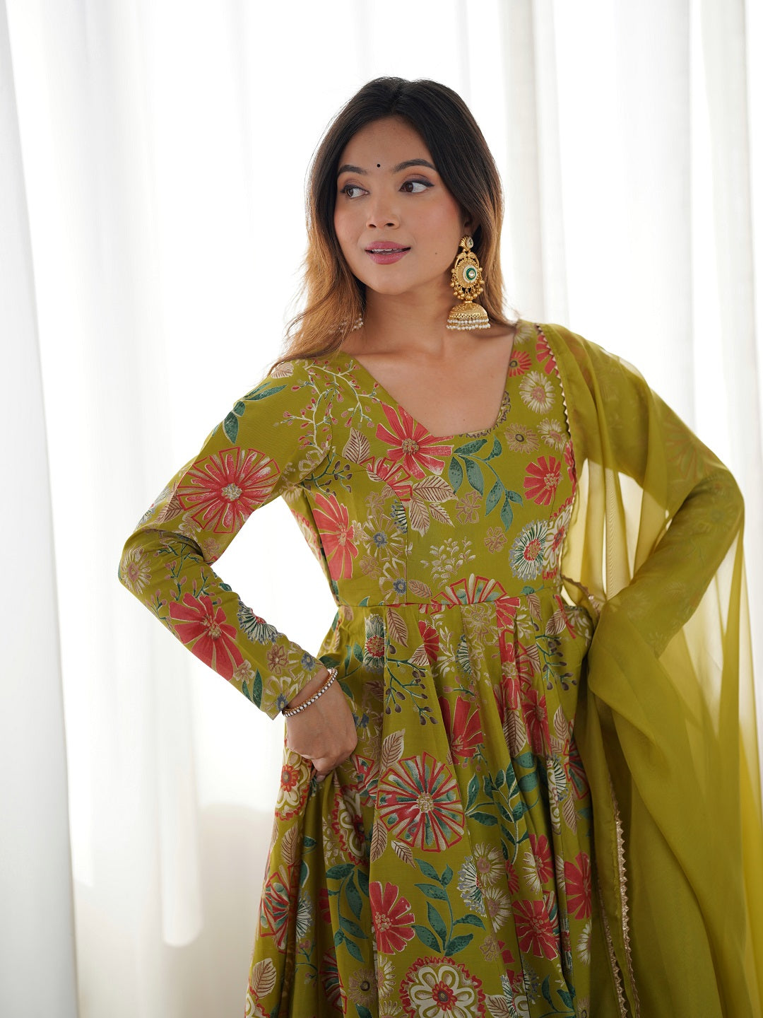 Evanik Mehendi Pure Romance Silk With Print Kediya With Palazzo Suit