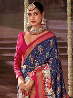 Thumbnail for NOZ2TOZ Women's Tussar Silk Navy Blue Printed Designer Saree With Blouse Piece - Distacart