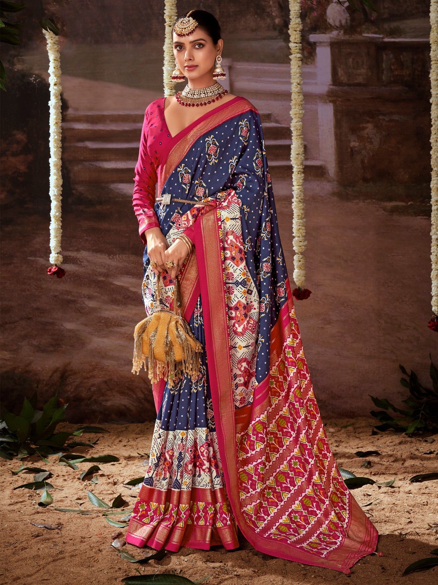 NOZ2TOZ Women's Tussar Silk Navy Blue Printed Designer Saree With Blouse Piece - Distacart