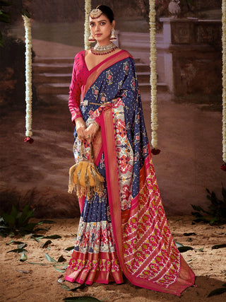 NOZ2TOZ Women's Tussar Silk Navy Blue Printed Designer Saree With Blouse Piece - Distacart