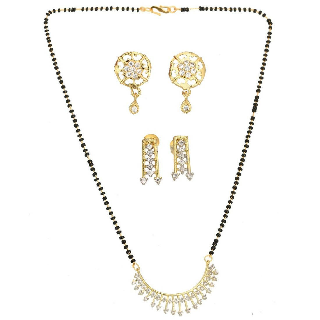 AanyaCentric Gold Plated Mangalsutra with Pendant, 2 Pair Earrings - Distacart