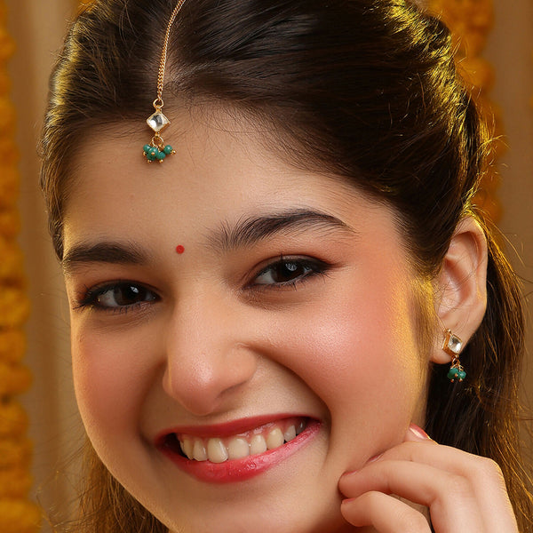 Ruby Raang Gold-White Set Of Earrings And Maang Tikka - Distacart
