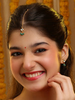 Thumbnail for Ruby Raang Gold-White Set Of Earrings And Maang Tikka - Distacart