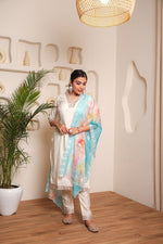 Thumbnail for Lyush Women's White Chanderi Cotton Straight Kurta with Pant And Dupatta Sets - Distacart