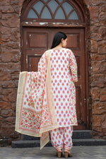 Thumbnail for Malishka Women's Orange Muslin Cotton Straight Kurta with Pant And Dupatta Set - Distacart