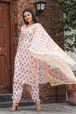 Thumbnail for Malishka Women's Orange Muslin Cotton Straight Kurta with Pant And Dupatta Set - Distacart
