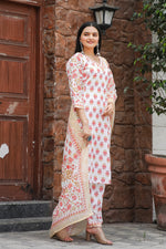 Thumbnail for Malishka Women's Orange Muslin Cotton Straight Kurta with Pant And Dupatta Set - Distacart
