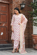 Thumbnail for Malishka Women's Orange Muslin Cotton Straight Kurta with Pant And Dupatta Set - Distacart