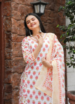 Thumbnail for Malishka Women's Orange Muslin Cotton Straight Kurta with Pant And Dupatta Set - Distacart