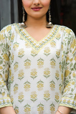 Thumbnail for Malishka Women's Yellow Muslin Cotton Straight Kurta with Pant And Dupatta Set - Distacart