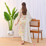 Thumbnail for Malishka Women's Cream Cotton Slub Straight Kurta with Pant And Dupatta Set - Distacart