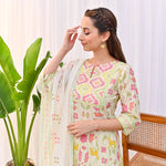 Thumbnail for Malishka Women's Cream Cotton Slub Straight Kurta with Pant And Dupatta Set - Distacart